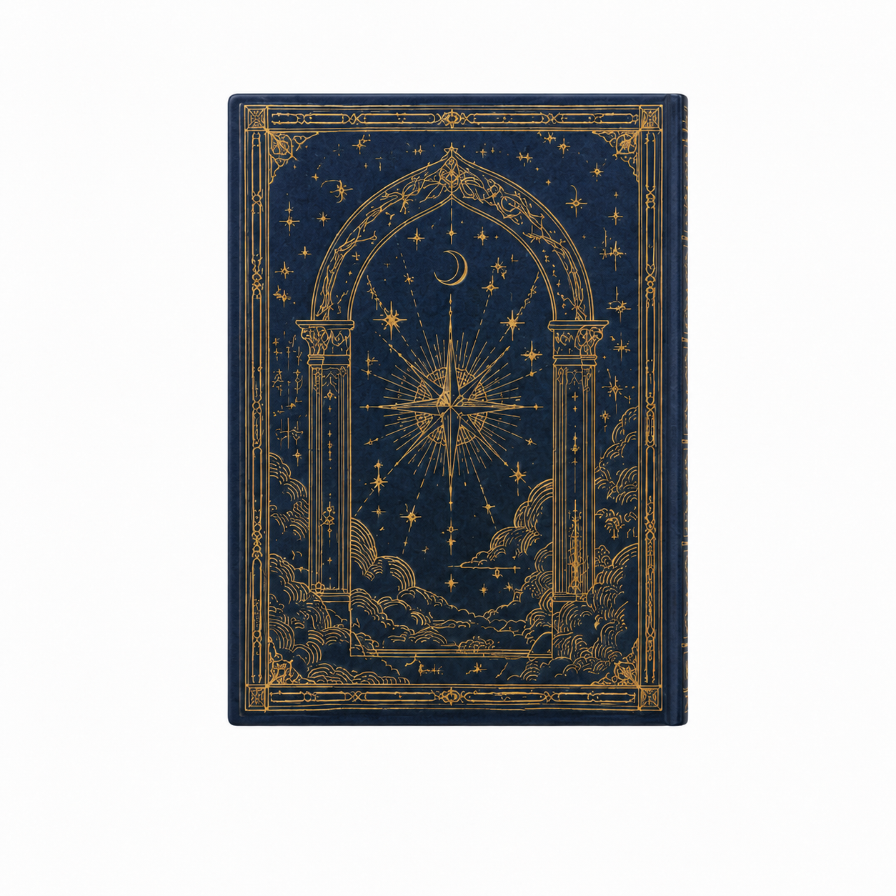 Vista trasera del cuaderno con ornamentación dorada continua