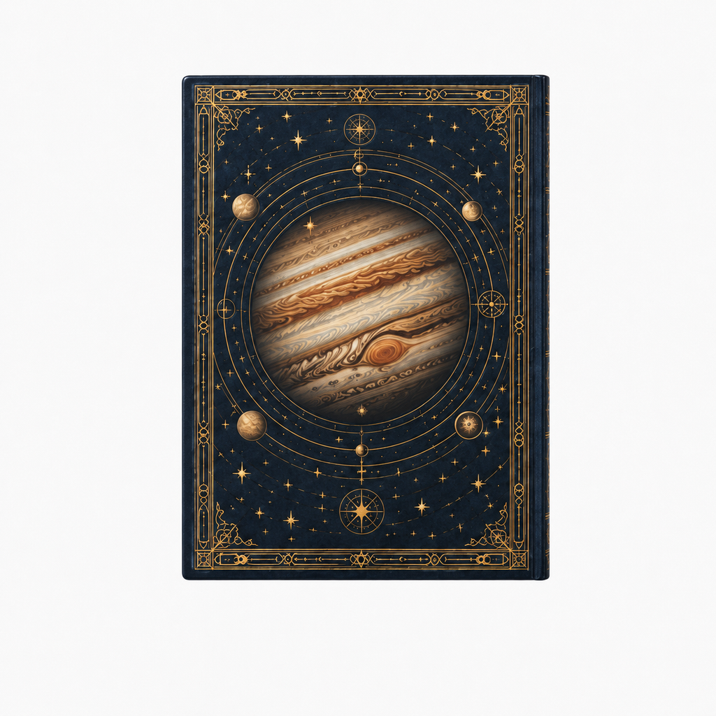 Vista trasera del cuaderno con motivos celestes continuos