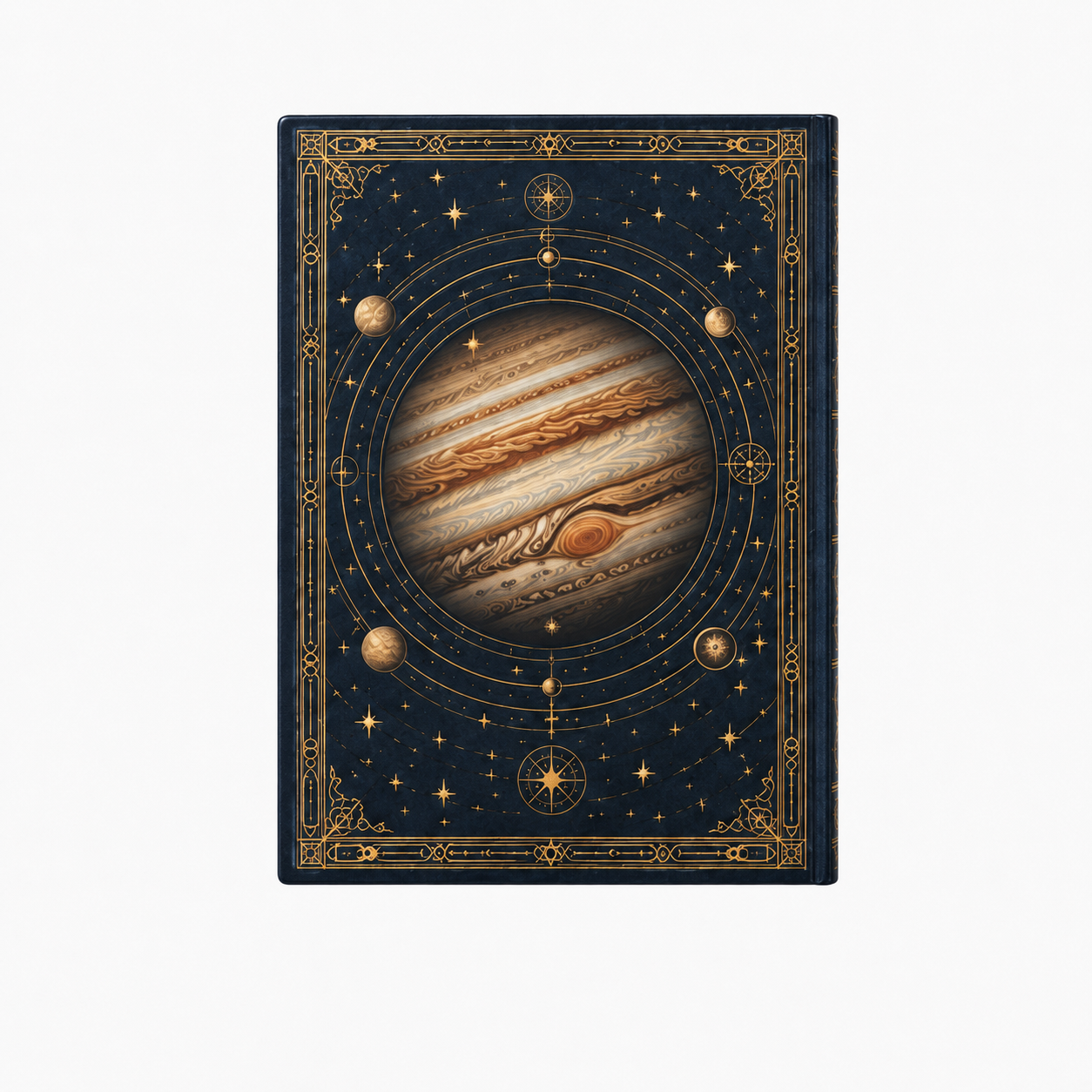 Vista trasera del cuaderno con motivos celestes continuos