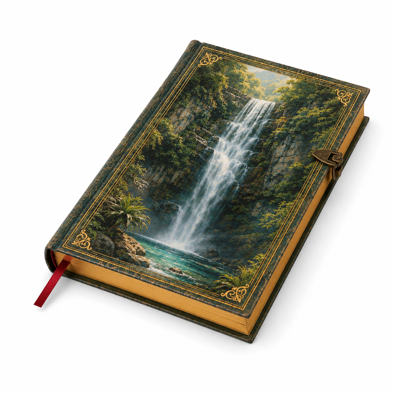 Cuaderno tapa dura con cierre elástico y cantos decorados, vista lateral