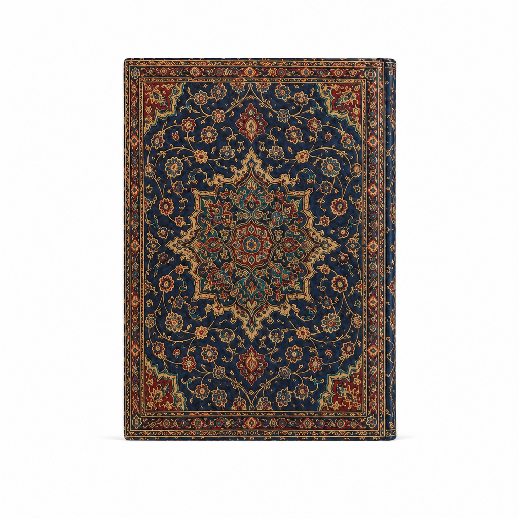 Vista trasera del cuaderno con patrón persa continuo