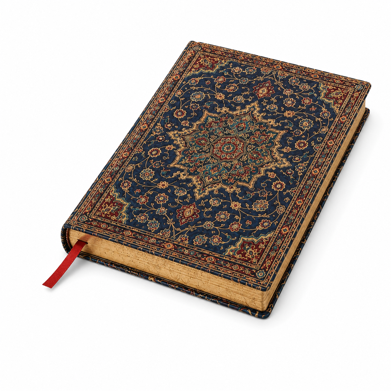 Cuaderno tapa dura con solapa plegable y cantos decorados, vista lateral