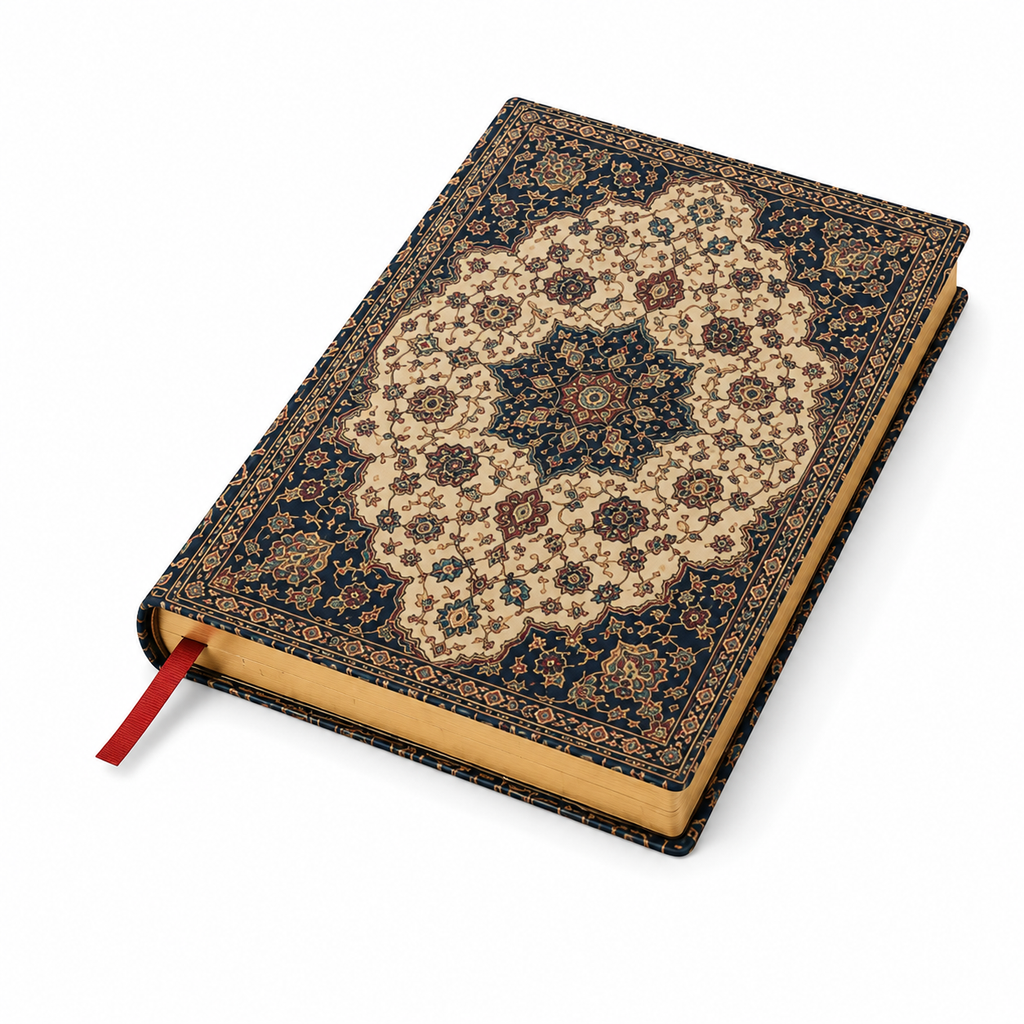 Cuaderno tapa dura con solapa plegable y cinta marcadora, vista lateral