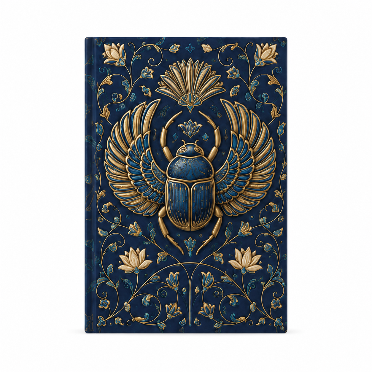 Detalle ornamental del escarabajo y motivos egipcios en la cubierta