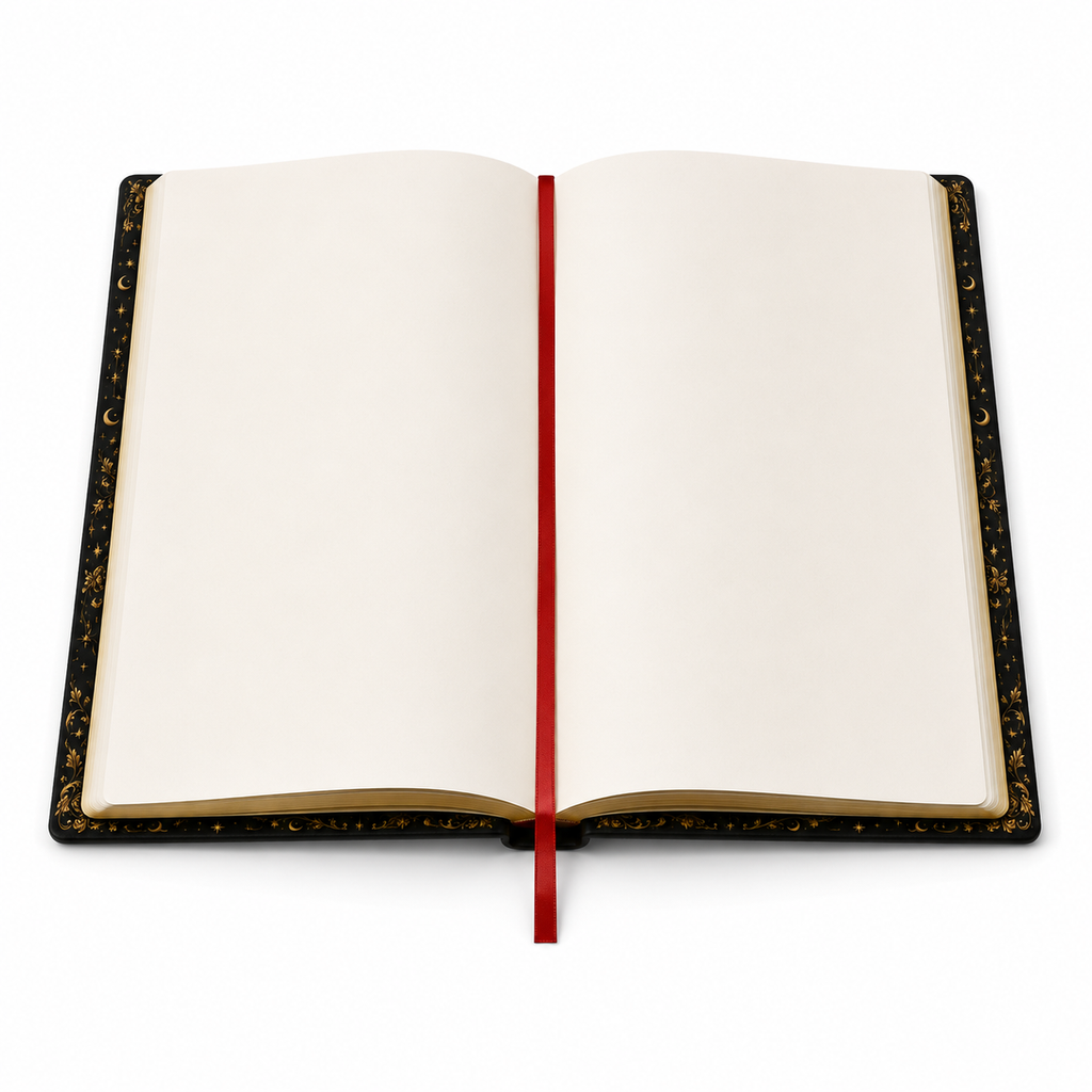 Cuaderno abierto mostrando páginas rayadas y cinta marcadora roja