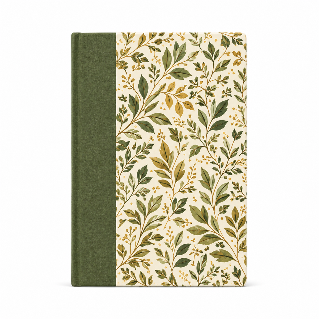 Detalle del patrón floral en la cubierta del cuaderno