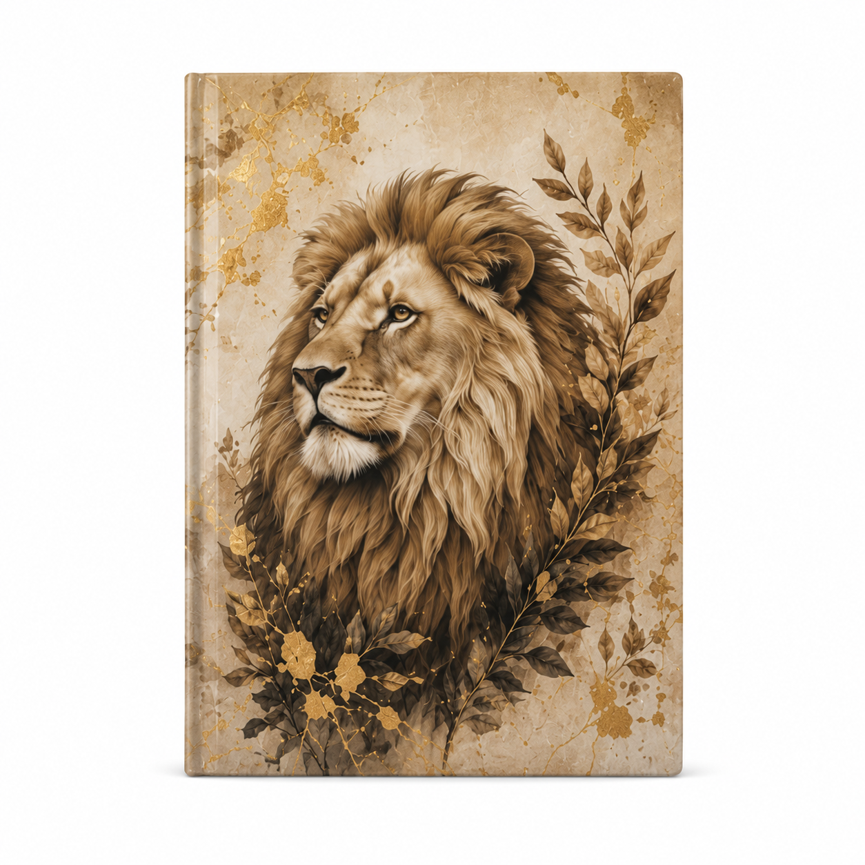 Detalle del rostro del león en la cubierta del cuaderno