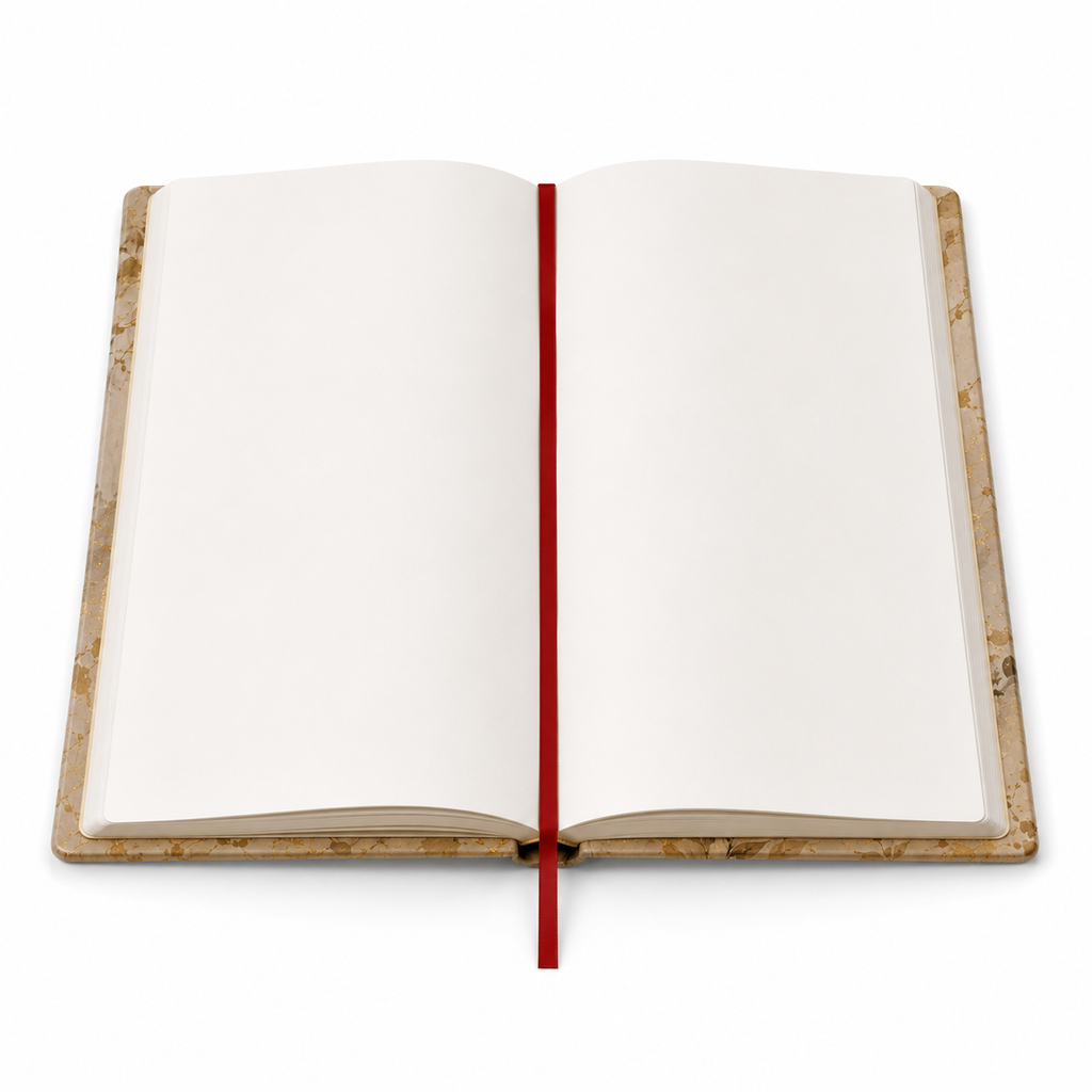 Cuaderno abierto mostrando páginas lisas color crema